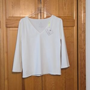 NWT Dudley Stephens Bayberry Top Ivory Cream Long Sleeve V Neck Women's L